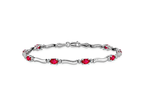 Rhodium Over 14k White Gold Diamond and Ruby Bracelet