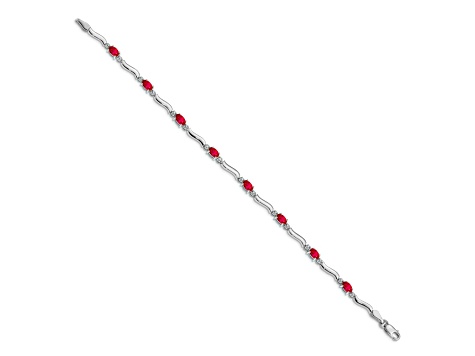 Rhodium Over 14k White Gold Diamond and Ruby Bracelet