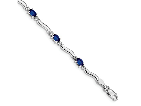 Rhodium Over 14k White Gold Diamond and Sapphire Bracelet