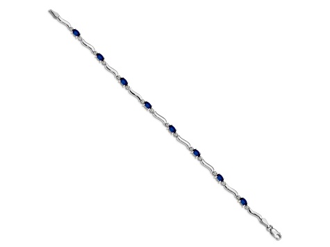 Rhodium Over 14k White Gold Diamond and Sapphire Bracelet