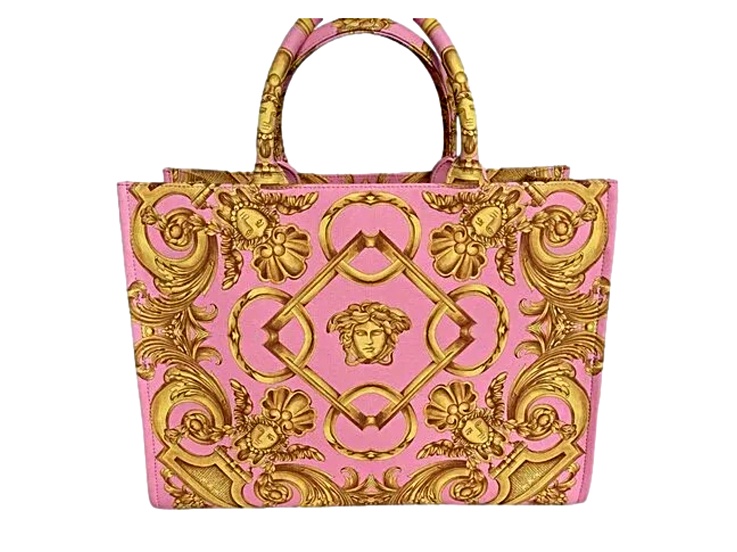Versace Pastel Pink Signature Print Large Canvas Tote