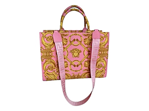 Versace Pastel Pink Signature Print Large Canvas Tote - 11CMKA | JTV