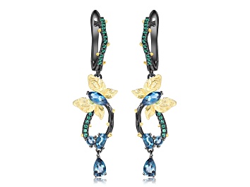 Picture of London Blue Topaz and Green Nanocrystal Black Rhodium Over Sterling Silver Butterfly Earrings