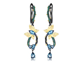 London Blue Topaz and Green Nanocrystal Black Rhodium Over Sterling Silver Butterfly Earrings
