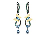 London Blue Topaz and Green Nanocrystal Black Rhodium Over Sterling Silver Butterfly Earrings