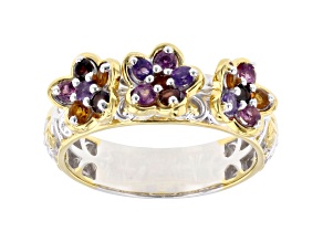 Multi Gemstone Rhodium And 24K Gold Over Palladium Sterling Silver Ring 0.63ctw