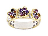 Multi Gemstone Rhodium And 24K Gold Over Palladium Sterling Silver Ring 0.63ctw