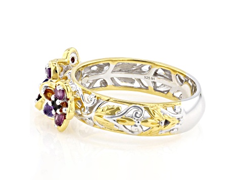 Multi Gemstone Rhodium And 24K Gold Over Palladium Sterling Silver Ring 0.63ctw