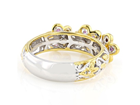 Multi Gemstone Rhodium And 24K Gold Over Palladium Sterling Silver Ring 0.63ctw