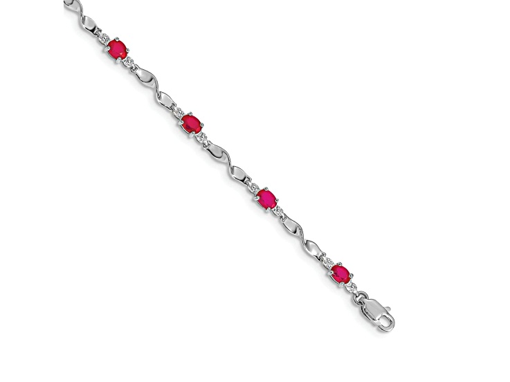 Rhodium Over 14k White Gold Diamond and Ruby Bracelet