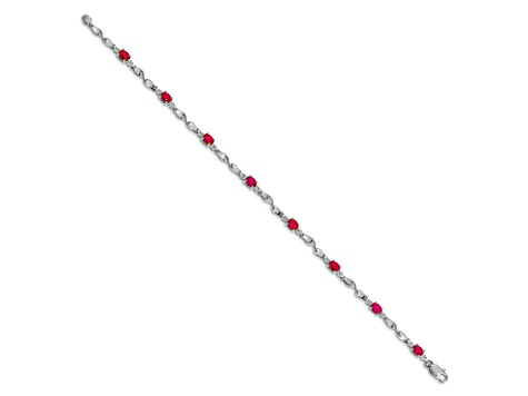 Rhodium Over 14k White Gold Diamond and Ruby Bracelet