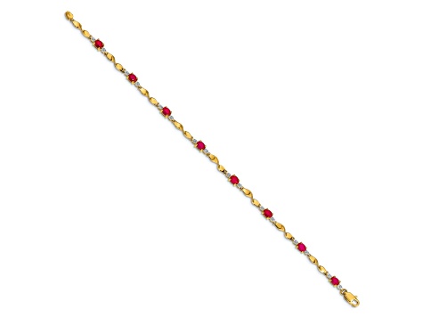 14k Yellow Gold and Rhodium Over 14k Yellow Gold Diamond and Oval Ruby Bracelet