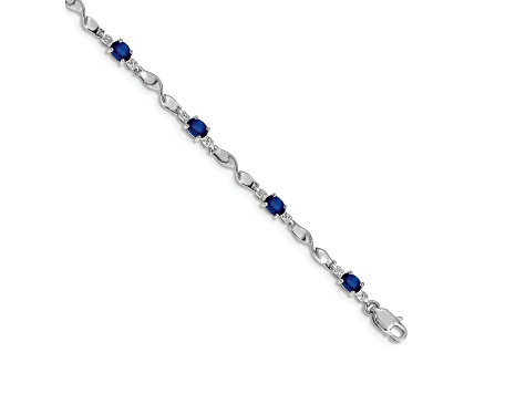 Rhodium Over 14k White Gold Diamond and Sapphire Bracelet