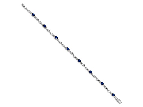 Rhodium Over 14k White Gold Diamond and Sapphire Bracelet