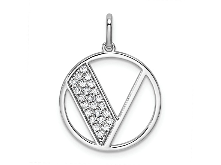 14K White Gold Gatsby Diamond Initial V Charm
