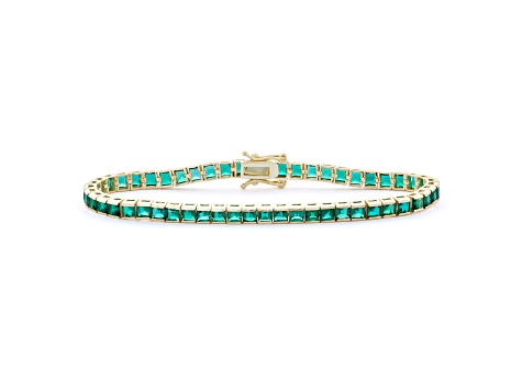14kt White Gold Lab Created Emerald and Diamond Bracelet