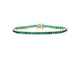 Green Lab Created Emerald 14K Yellow Gold Over Sterling Silver Tennis Bracelet 6.16ctw