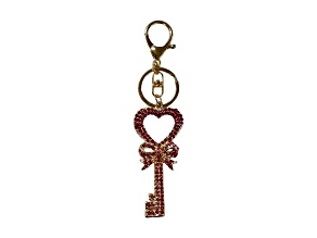 Gold Tone Rose Pink Crystal Key Chain