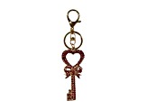 Gold Tone Rose Pink Crystal Key Chain