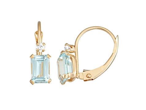 Aquamarine Simulant and White Zircon 10K Yellow Gold Dangle Earrings 1.40ctw