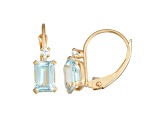 Aquamarine Simulant and White Zircon 10K Yellow Gold Dangle Earrings 1.40ctw