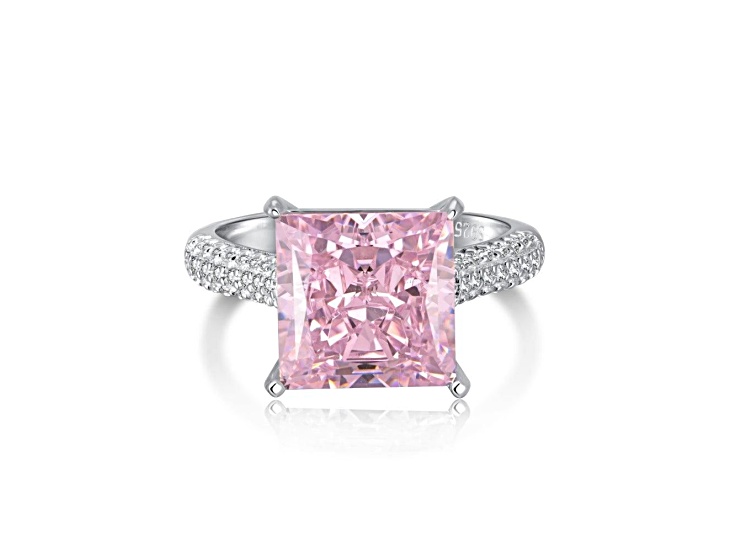 Princess Cut Pink CZ and Round White Cubic Zirconia Accents