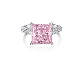 Picture of Princess Cut Pink CZ and Round White Cubic Zirconia Accents Sterling Silver Ring
