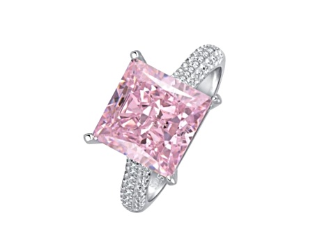 Princess Cut Pink and Round White Cubic Zirconia Accents Sterling Silver Ring