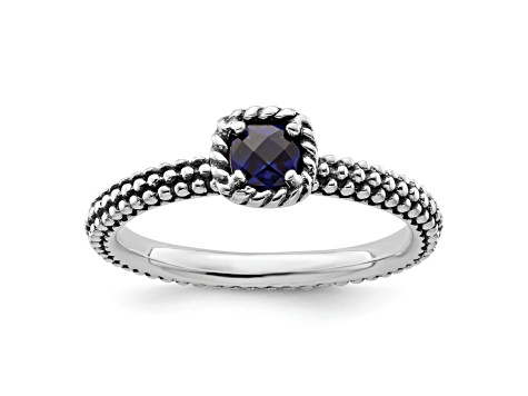 Sterling Silver Stackable Expressions Polished Lab Created Sapphire Ring 0.31ctw