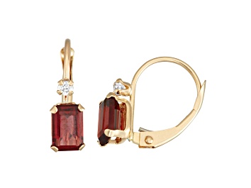 Picture of Octagon Garnet and White Zircon 10K Yellow Gold Dangle Earrings 1.60ctw