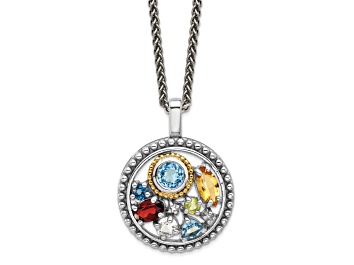 Picture of Rhodium Over Sterling Silver with 14K Accent Multi-gemstone  Necklace