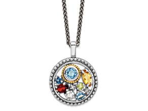 Rhodium Over Sterling Silver with 14K Accent Multi-gemstone  Necklace