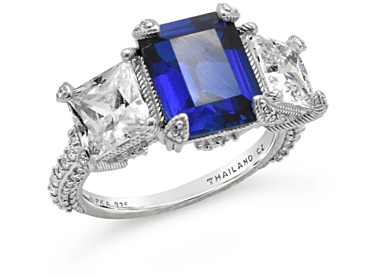 Judith Ripka 5.56ct Lab Blue Sapphire And 5.12ctw Bella Luce Rhodium Over Sterling Ring