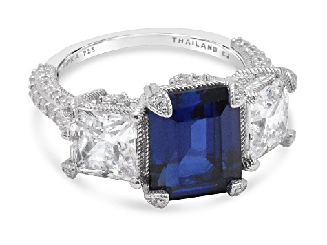 Judith Ripka 5.56ct Lab Blue Sapphire And 5.12ctw Bella Luce Rhodium Over Sterling Ring