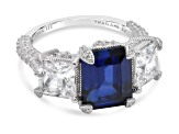 Judith Ripka 5.56ct Lab Blue Sapphire And 5.12ctw Bella Luce Rhodium Over Sterling Ring