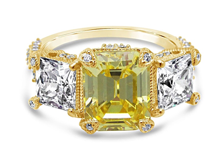 Judith Ripka 6.67ct Canary and 5.12ctw White Bella Luce Diamond Simulant 14K Gold Clad Ring