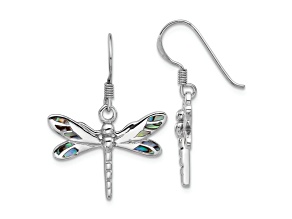 Rhodium Over Sterling Silver Polished Abalone Dragonfly Earrings