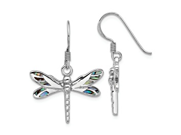 Picture of Rhodium Over Sterling Silver Polished Abalone Dragonfly Earrings