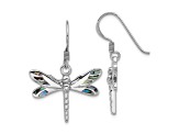 Rhodium Over Sterling Silver Polished Abalone Dragonfly Earrings