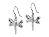 Rhodium Over Sterling Silver Polished Abalone Dragonfly Earrings