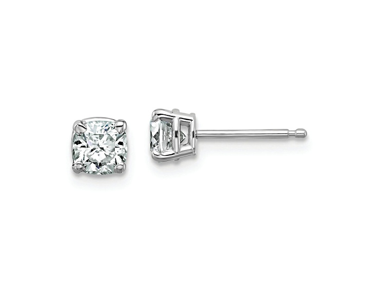 Rhodium Over 14K White Gold 3/4ct. 4.5mm Cushion D E F Pure Light Moissanite Earrings