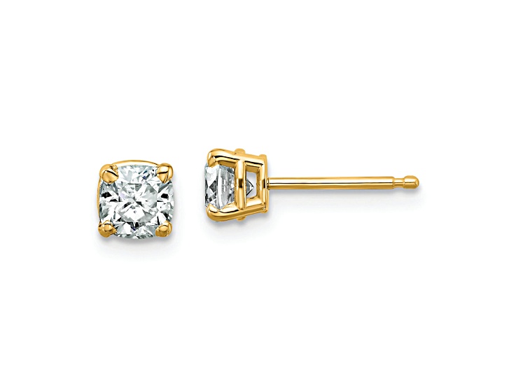14K Yellow Gold 3/4ct. 4.5mm Cushion D E F Pure Light Moissanite Earrings