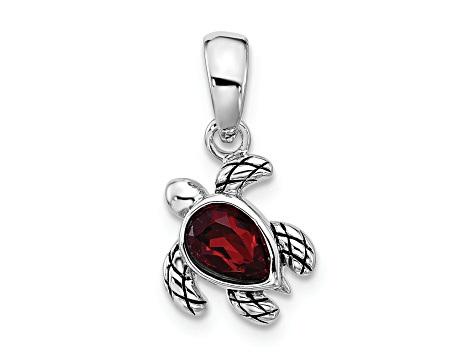 Rhodium Over Sterling Silver Antiqued Crystal Jan Birthstone Turtle Pendant