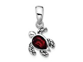 Rhodium Over Sterling Silver Antiqued Crystal Jan Birthstone Turtle Pendant
