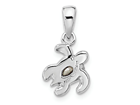 Rhodium Over Sterling Silver Antiqued Crystal Jan Birthstone Turtle Pendant