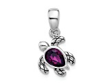 Rhodium Over Sterling Silver Antiqued Crystal Feb Birthstone Turtle Pendant