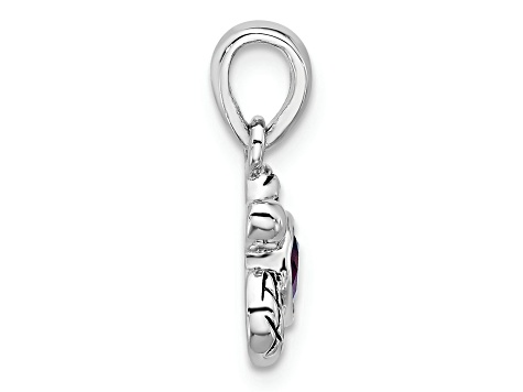 Rhodium Over Sterling Silver Antiqued Crystal Feb Birthstone Turtle Pendant