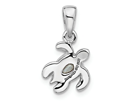 Rhodium Over Sterling Silver Antiqued Crystal Feb Birthstone Turtle Pendant