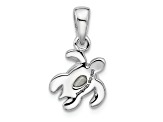 Rhodium Over Sterling Silver Antiqued Crystal Feb Birthstone Turtle Pendant