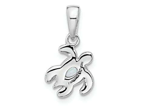 Rhodium Over Sterling Silver Antiqued MOP June Birthstone Turtle Pendant